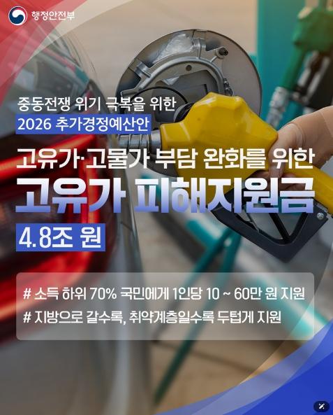 행정안전부, 고유가 피해지원금 4.8조 원